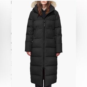 Canada Goose Black Long Down Puffer Coat with Fur-Trim Hood